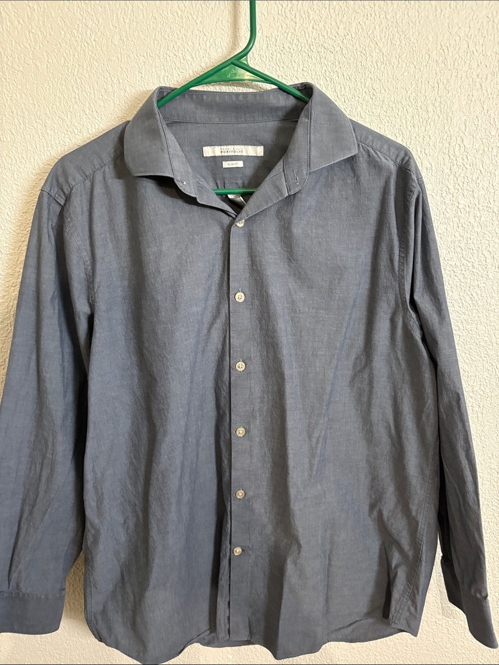 Perry Ellis Portfolio Slim Fit  Long-Sleeve Button-Down Shirt - Slate Gray